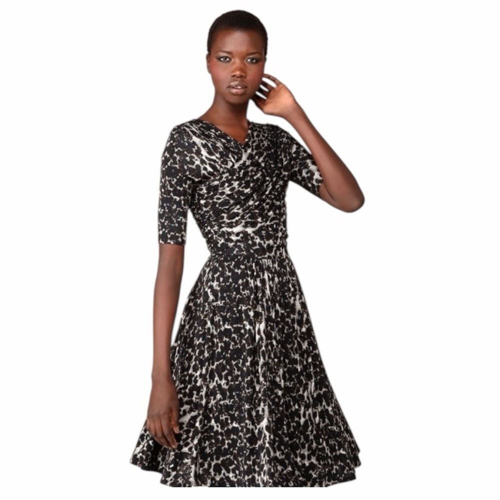 NWT! Tracy Reese New York Wool-Blend Neutral Spots Draped Frock Dress. Medium.